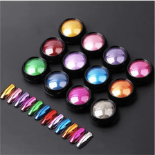Nail Glitter Powder Metal Starter Nail Kit Chrome Pigment Dust Nail Art 12 Pcs