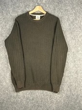 Melka Men’s Jumper L Olive Green Cotton Waffle Knit Crew Neck Sweater Casual
