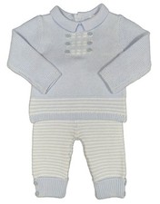 Baby Boy Knitted Cotton Outfit Spanish Style 2 Pce Jumper Trousers 