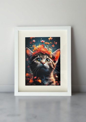 Whimsical cat wall - wall, cute