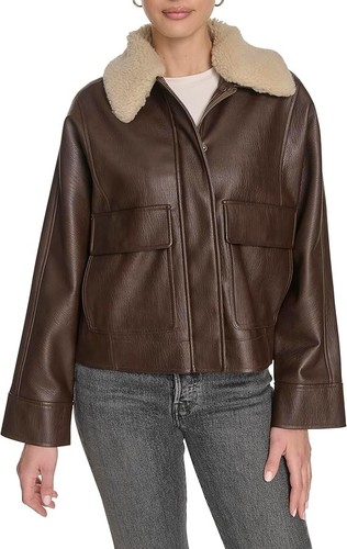 Women brown leather bomber - women's,
