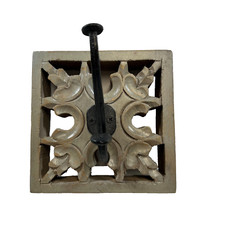 HAND CARVED INDIAN WOODEN WALL HOOK WITH WROUGHT IRON CLOSET COAT DECORATIVE