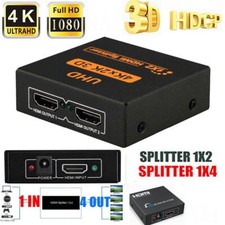 2 Way HDMI Switch Splitter 1 in to 2 Output For 4K 3D 1080 HDCP HDTV PC UK