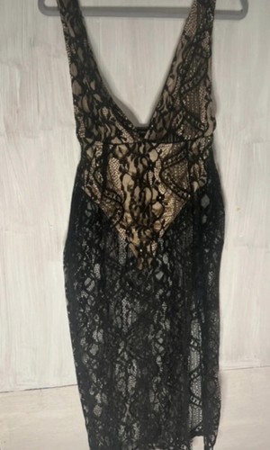 Black lace dress with nude - black,