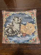 Vintage Buckingham Tapestry’s Cats Kittens Tartan Cushion Velvet Back 35 x 35cm
