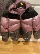 Girls Metallic Zip Up  Coat Pink/silver Size 10-11 Faux Fur Hood