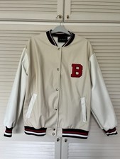 White & Cream Letterman / Bomber Jacket Soft Leather Look One size 
