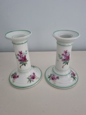 Pair of  Bone China Candlesticks with floral detail excellent condition