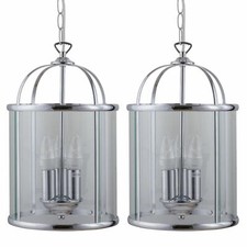 Pair Chrome Lantern Glass