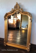 Antique Gold  French Statement Overmantle Ornate Scroll Table Top Arched Mirror