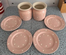 Cornishware pink domino ware utensil  jars & 4 side plates bundle rare 