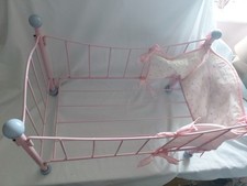 Baby Annabelle Metal Doll Bed Pink Dolly Bed Crib vintage doll cot metal 