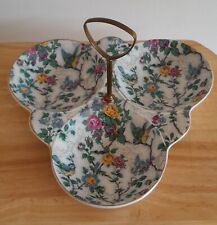 Royal Tudor Ware Chintz Trefoil Dish with Birds & Flowers, Brass Coloured Handle