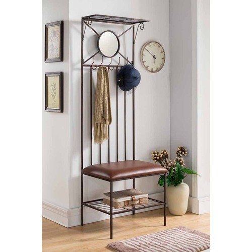 Brown metal hall tree - metal, padded