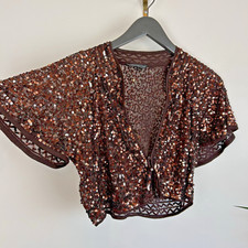 Marks and Spencer M & S Bolero Cardigan Size L Bronze Sequin Short Sleeve