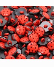 100 X Ladybird Shank Back Buttons Red & Black 15mm . Acrylic.