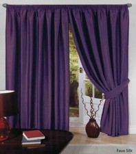 FAUX SILK AUBERGINE CURTAINS