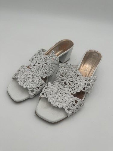 Mascaro white lace mule heels - lace,