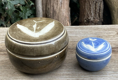 Pair studio pottery lidded - of,