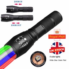 Hunting Zoom 4 IN 1 Multi Color LED Flashlight Night Hunting Torch UK