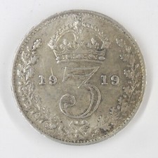 3d 1919 GEORGE V COIN 925 STERLING SILVER THREE PENCE THREEPENNY PIECE