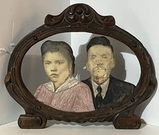 Antique Mexican PHOTO FOTOESCULTURA WOOD CARVING HAND PAINTED FOLK ART 1926-1930