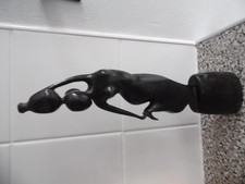 African style lady ornament figurine carved out of wood? black shiny 10.75" tall