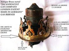 Antique Brass metal Gas lamp burner Incandescent Gas Light Company pre 1897