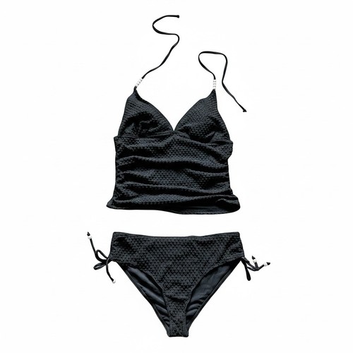Black textured tankini set - black, |