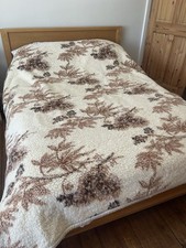 Large Vintage Merino Wool Brown & Cream Bed Blanket Throw 81” x 82” Heavy Thick