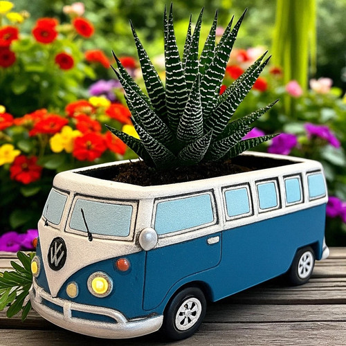 Vintage style blue campervan - style,