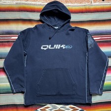 RARE Vintage 00s Blue Quiksilver Hoodie Sweatshirt Large Surf Ski Skate Y2K Mesh