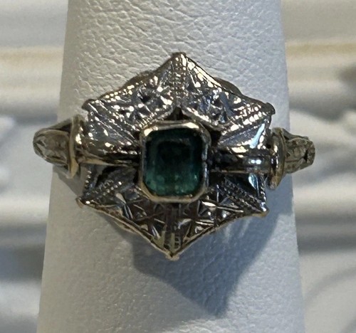 Antique emerald 14k ring - emerald,