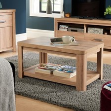 Coffee Table Open Shelf Wood Living Room Furniture Oak Effect Rectangular Unit