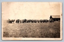 Postcard RPPC Farm Field Horse-Drawn Wagons Harvest Unknown Location 1930s I664