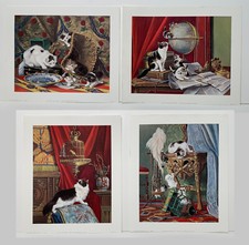 Set of 4 Playing Cats reproduction prints by Henriette Ronner