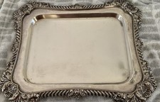 Antique Walker & Hall Sheffield Silver Plated Serving Tray Shell Scroll Edge