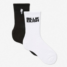BILLIE EILISH Crew Socks 2 Pair Pack, Sizes 2-5 or 6-8 BNWT Primark Licenced