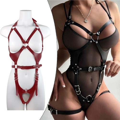 Sexy body harness women faux - body,