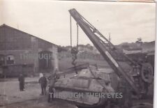 2 Original WW2 photos knocked out French tank being lifted with crane France 