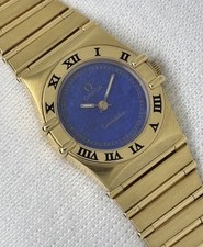 OMEGA Constellation Lapis Lazuli 18ct Yellow Gold Rare Ladies Watch Quartz 22mm