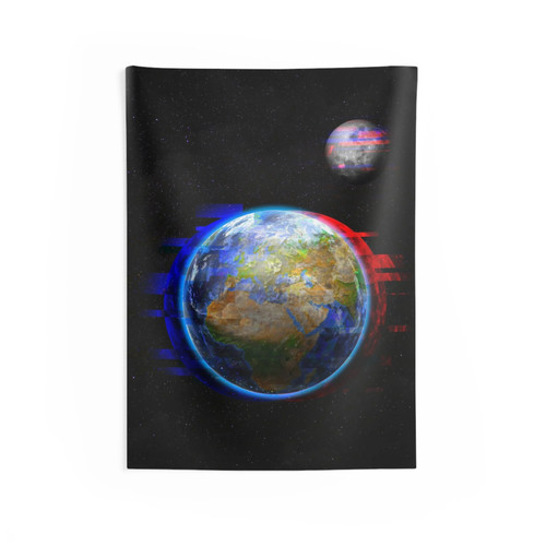 Earth glitched art tapestry - earth,