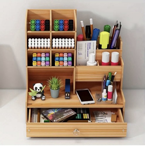 Wooden desk organiser with - wooden,