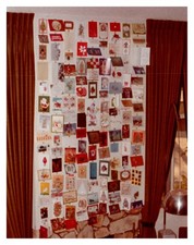 1970s holiday cards pinned to