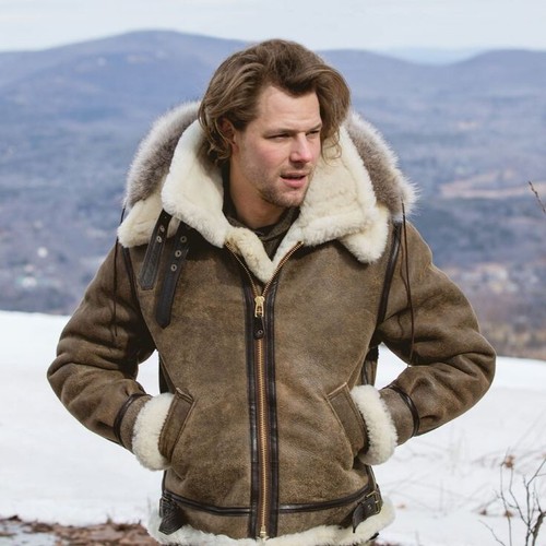Mens khaki sheepskin real - sheepskin,