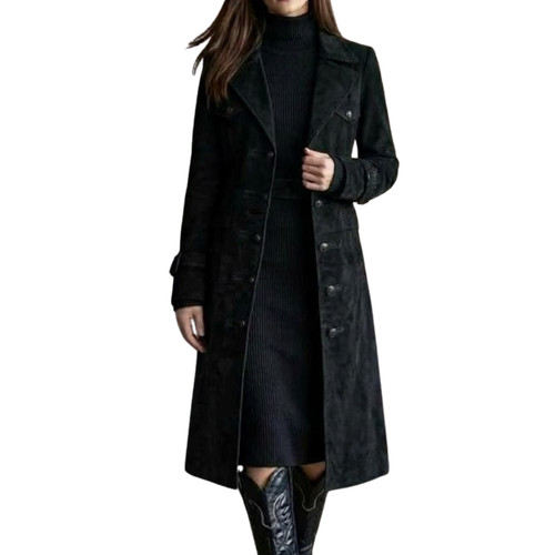 Women long black - black, suede