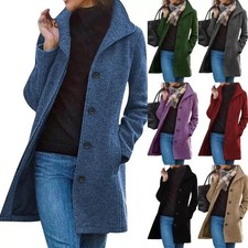 Womens Thicken Woolen Coats Outwear Ladies Office Stand Collar Trench Overcoats