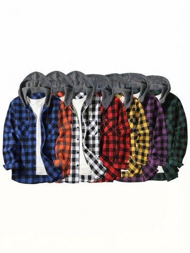 Mens hooded plaid shirt long - plaid,