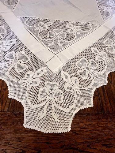 Antique linen lace tablecloth - lace,