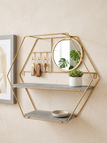 New gold hexagon wall shelf - gold,